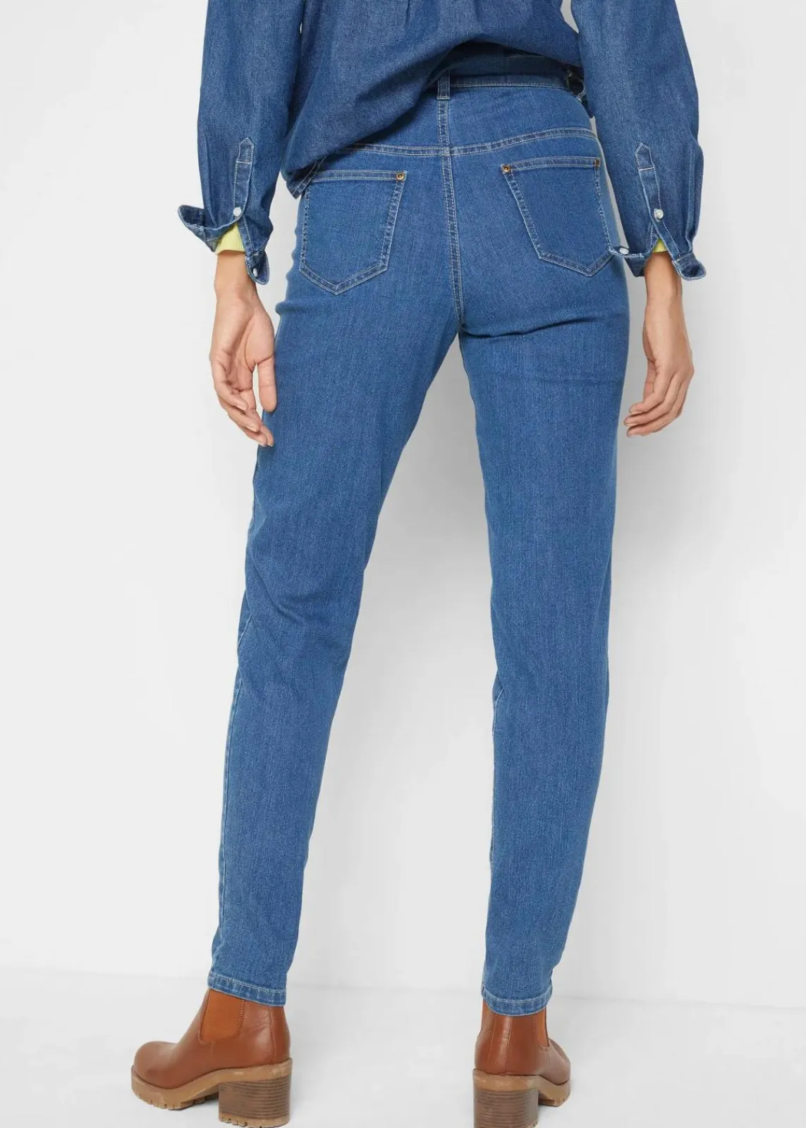 bonprix Bekleidung·Shirts & Tops|Jeans^Mom Jeans High Waist, Stretch blau denim used