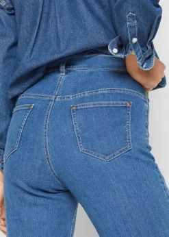 bonprix Bekleidung·Shirts & Tops|Jeans^Mom Jeans High Waist, Stretch blau denim used