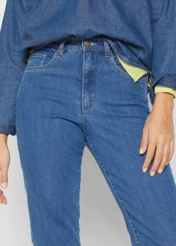 bonprix Bekleidung·Shirts & Tops|Jeans^Mom Jeans High Waist, Stretch blau denim used