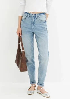 bonprix Jeans|Bekleidung·Shirts & Tops^Mom Jeans High Waist, Stretch hellblau denim used
