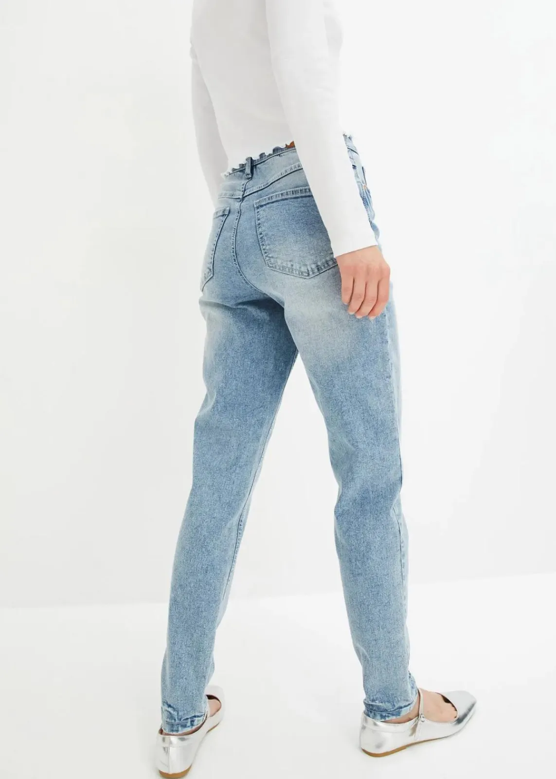 bonprix Jeans|Bekleidung·Shirts & Tops^Mom Jeans High Waist, Stretch hellblau denim used