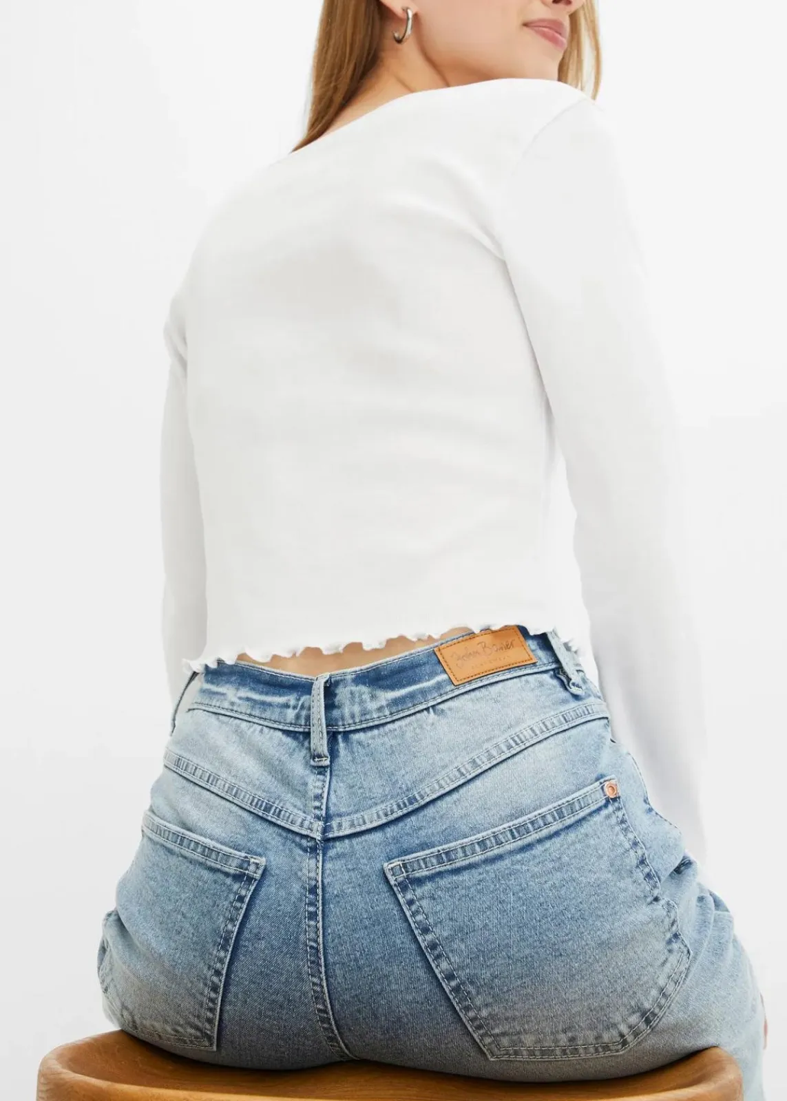 bonprix Jeans|Bekleidung·Shirts & Tops^Mom Jeans High Waist, Stretch hellblau denim used