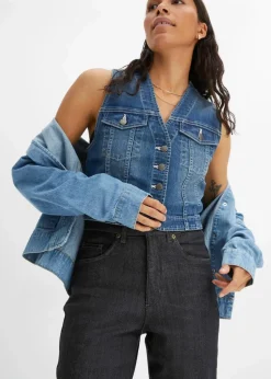 bonprix Jeans|Bekleidung·Shirts & Tops^Mom Jeans High Waist, Stretch schwarz denim used