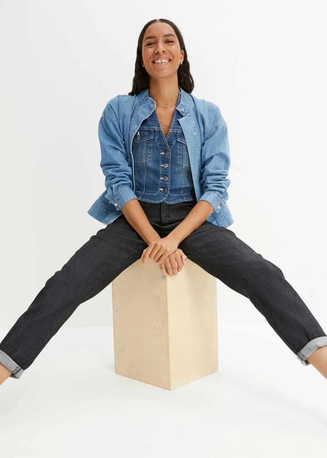 bonprix Jeans|Bekleidung·Shirts & Tops^Mom Jeans High Waist, Stretch schwarz denim used