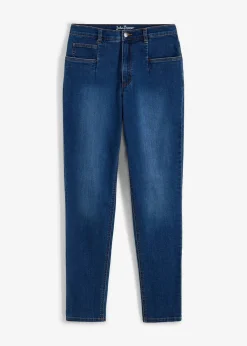 bonprix Bekleidung·Shirts & Tops|Jeans^Mom Jeans High Waist, Stretch blau denim used