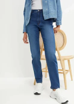bonprix Bekleidung·Shirts & Tops|Jeans^Mom Jeans High Waist, Stretch blau denim used