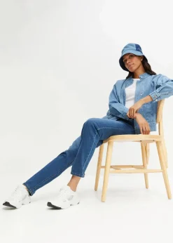 bonprix Bekleidung·Shirts & Tops|Jeans^Mom Jeans High Waist, Stretch blau denim used