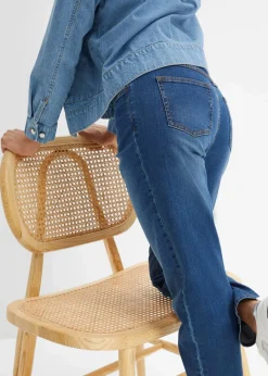 bonprix Bekleidung·Shirts & Tops|Jeans^Mom Jeans High Waist, Stretch blau denim used