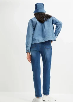 bonprix Bekleidung·Shirts & Tops|Jeans^Mom Jeans High Waist, Stretch blau denim used