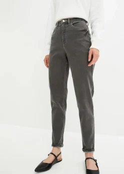 bonprix Bekleidung·Shirts & Tops|Jeans^Mom Jeans High Waist, Stretch dunkelgrau denim used