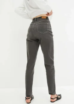 bonprix Bekleidung·Shirts & Tops|Jeans^Mom Jeans High Waist, Stretch dunkelgrau denim used