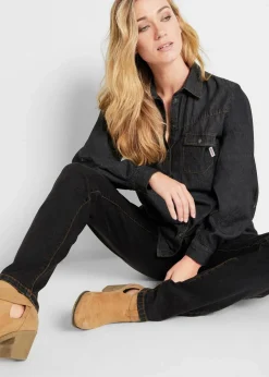bonprix Jeans|Bekleidung·Shirts & Tops^Mom Jeans Mid Waist, long schwarz