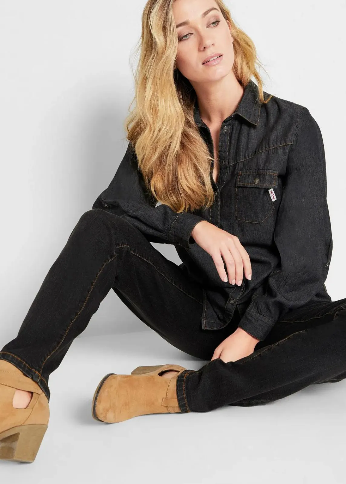 bonprix Jeans|Bekleidung·Shirts & Tops^Mom Jeans Mid Waist, long schwarz