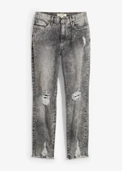 bonprix Jeans|Bekleidung·Shirts & Tops^Mom-Jeans High Waist mit Destroy-Effekten grau denim used