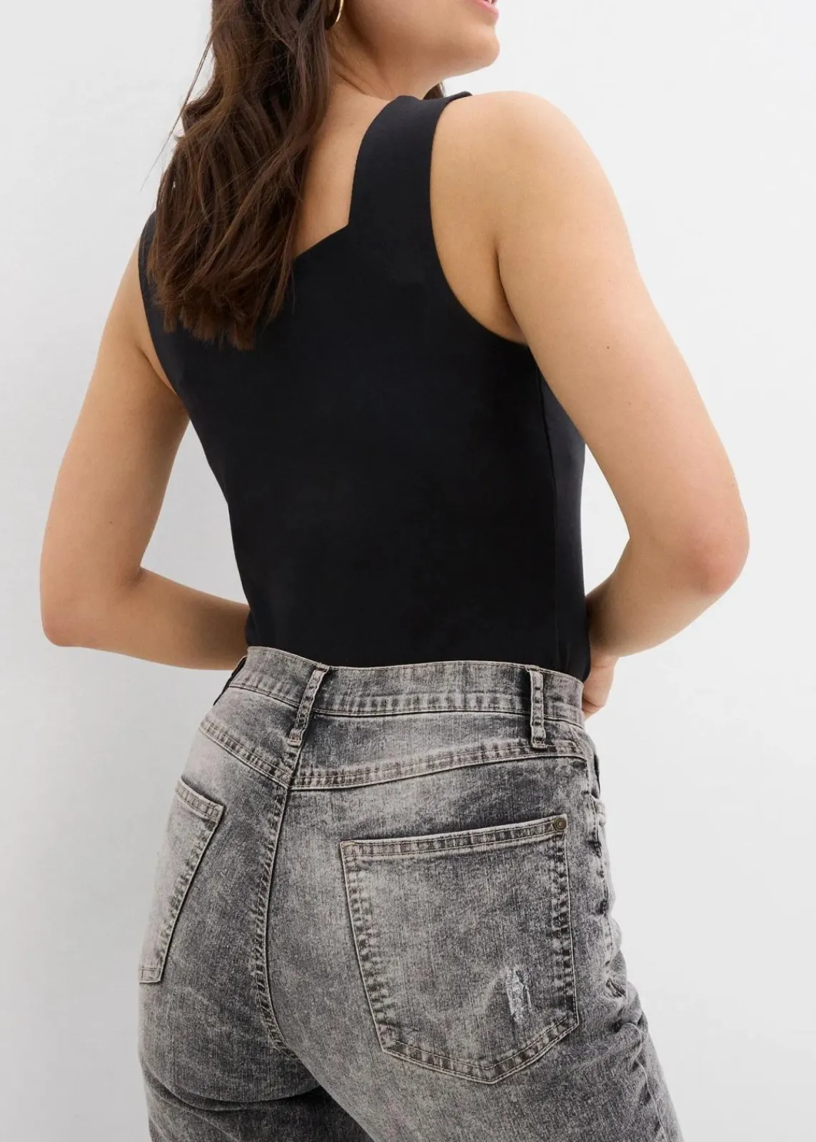 bonprix Jeans|Bekleidung·Shirts & Tops^Mom-Jeans High Waist mit Destroy-Effekten grau denim used