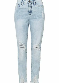 bonprix Bekleidung·Shirts & Tops|Jeans^Mom-Jeans High Waist mit Destroy-Effekten blau used