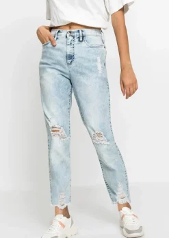 bonprix Bekleidung·Shirts & Tops|Jeans^Mom-Jeans High Waist mit Destroy-Effekten blau used