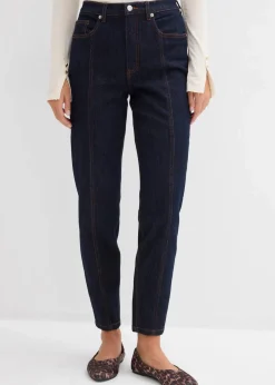 bonprix Bekleidung·Shirts & Tops|Jeans^Mom-Jeans High Waist, Stretch tiefblau denim ungewaschen