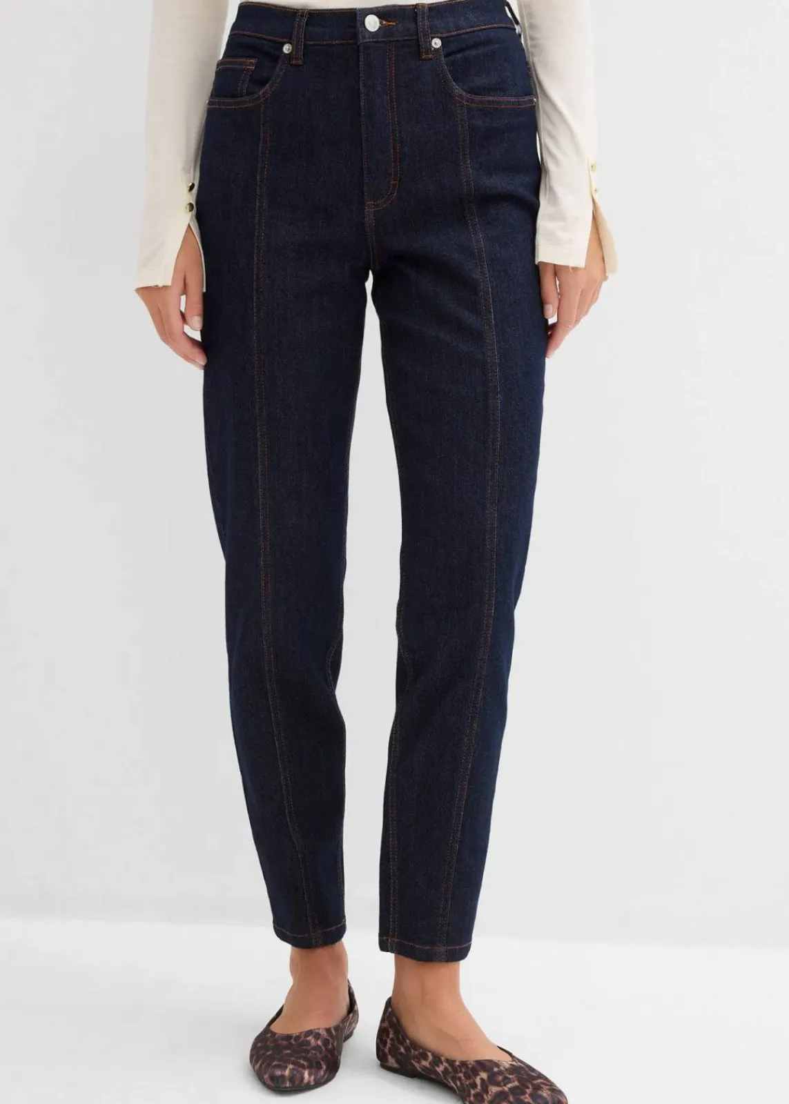 bonprix Bekleidung·Shirts & Tops|Jeans^Mom-Jeans High Waist, Stretch tiefblau denim ungewaschen