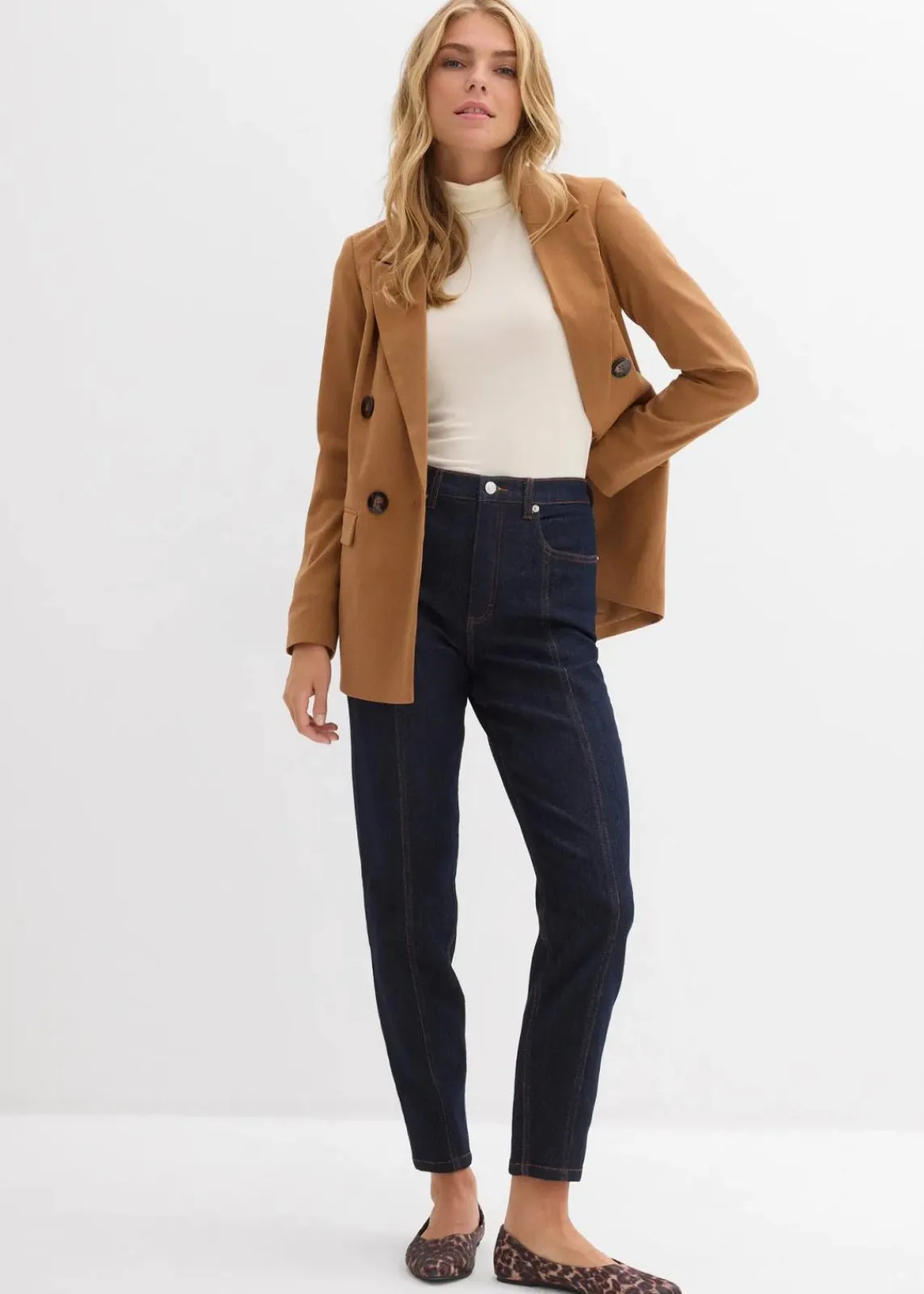 bonprix Bekleidung·Shirts & Tops|Jeans^Mom-Jeans High Waist, Stretch tiefblau denim ungewaschen