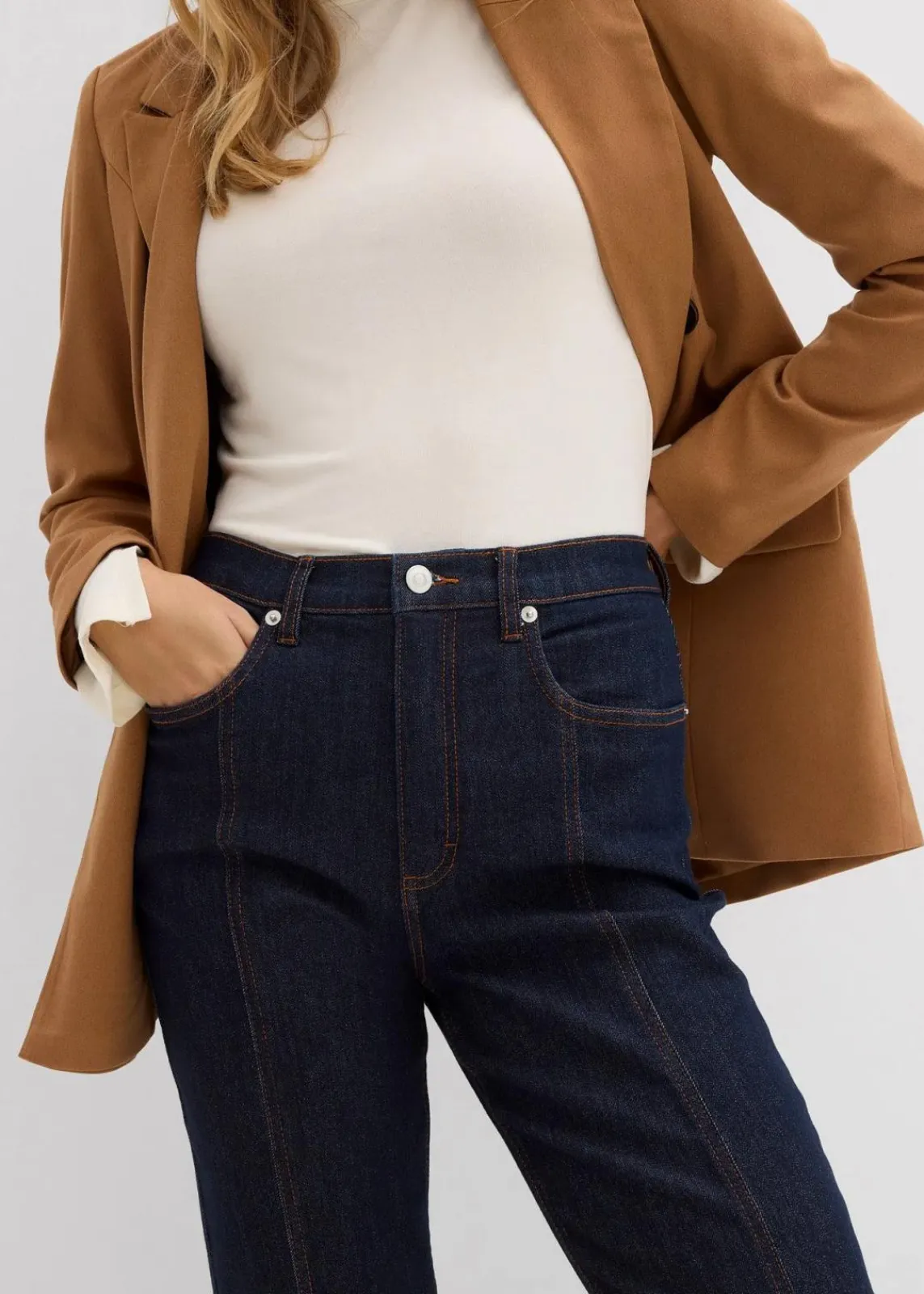 bonprix Bekleidung·Shirts & Tops|Jeans^Mom-Jeans High Waist, Stretch tiefblau denim ungewaschen