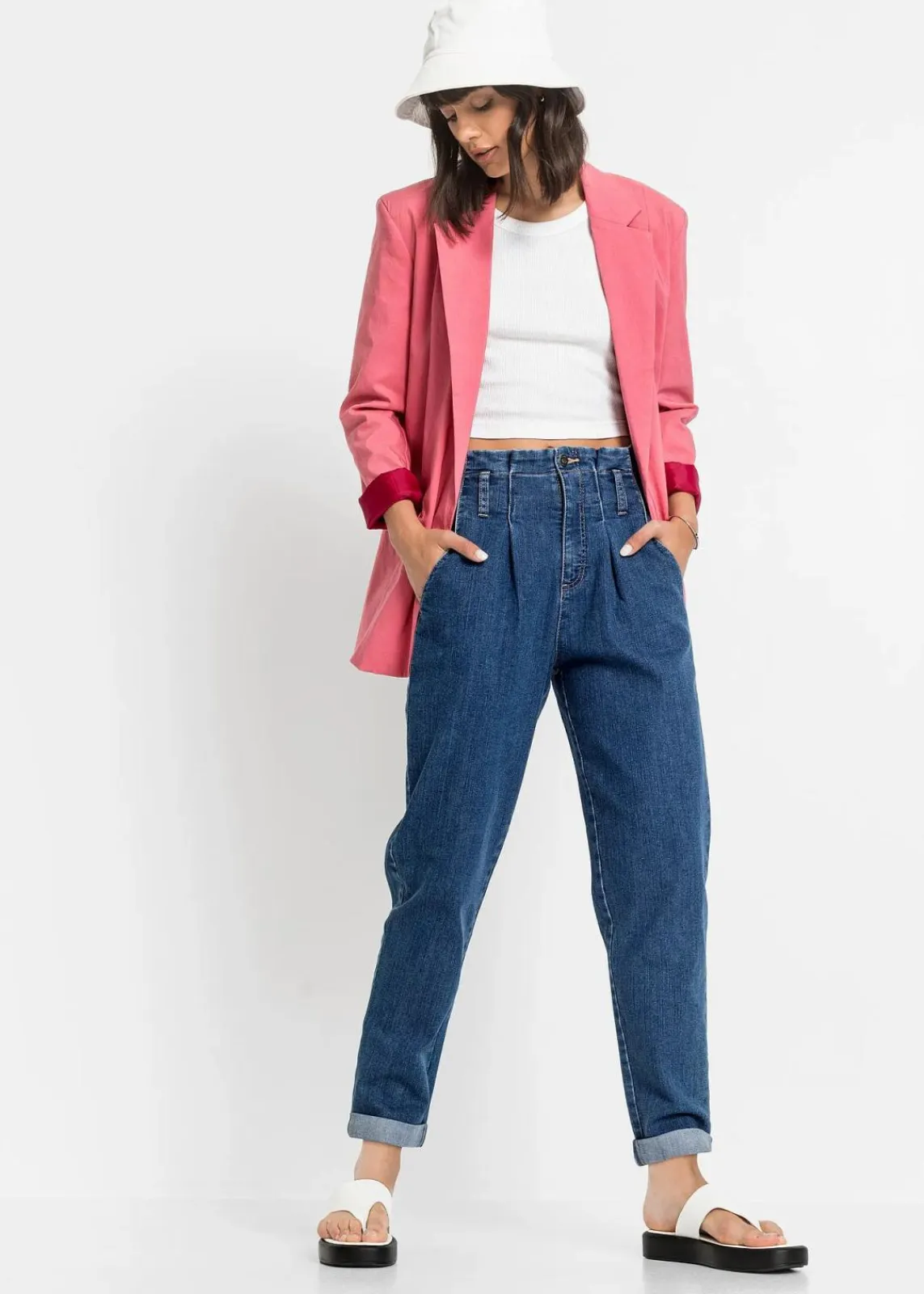 bonprix Jeans|Bekleidung·Shirts & Tops^Mom-Jeans, High Waist, Stretch blau denim