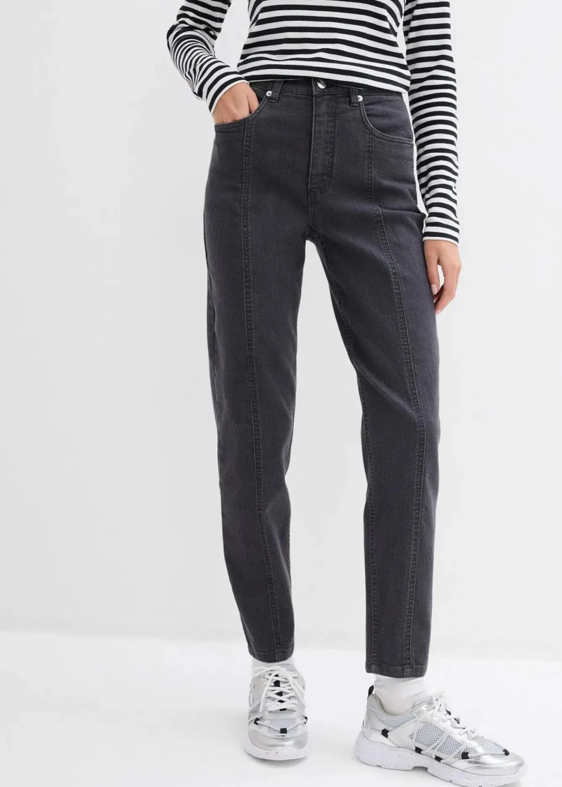 bonprix Jeans|Bekleidung·Shirts & Tops^Mom-Jeans High Waist, Stretch dunkelgrau denim