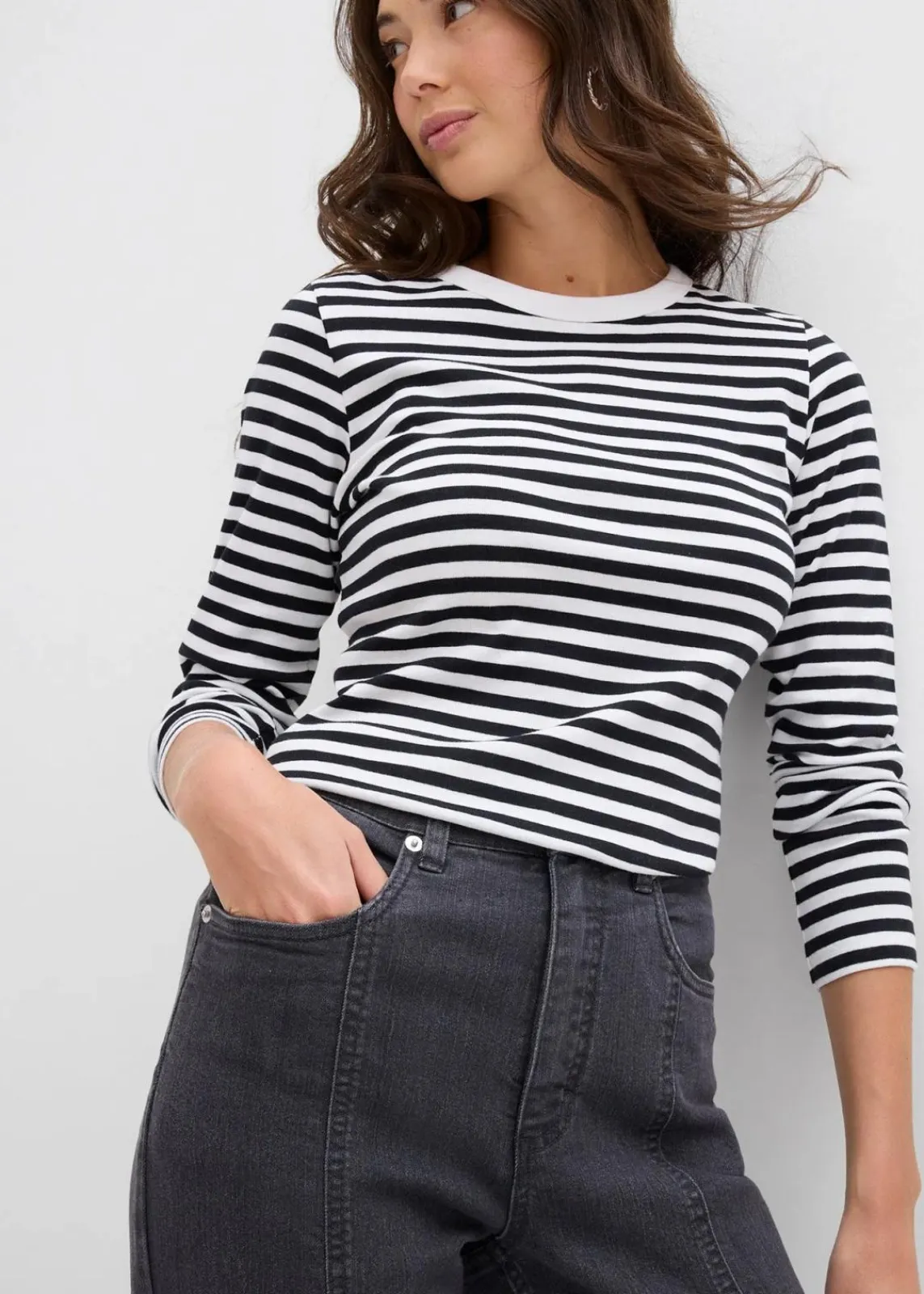 bonprix Jeans|Bekleidung·Shirts & Tops^Mom-Jeans High Waist, Stretch dunkelgrau denim