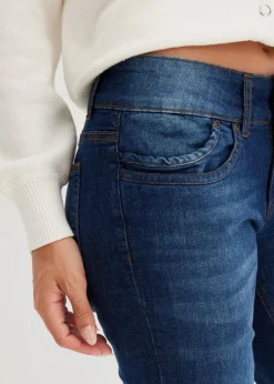 bonprix Jeans|Kurzgrößen^Mom-Jeans Mid Waist blau used