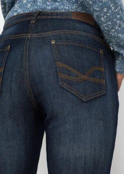 bonprix Kurzgrößen|Bekleidung·Shirts & Tops^Mom-Jeans Mid Waist, Komfort-Stretch dunkelblau used