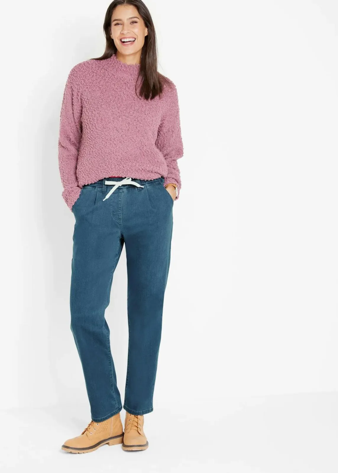 bonprix Jeans|Thermobekleidung^Mom-Jeans Mid Waist, Thermo mit Bequembund blau denim