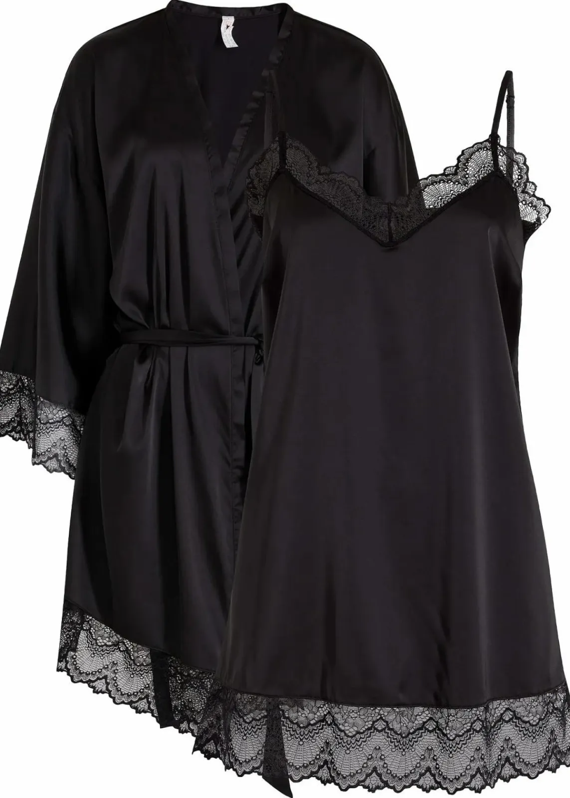 bonprix Wäsche·Dessous|Wäsche·Bademäntel^Morgenmantel-Set: Kimono + Negligé (2-tlg. Set) schwarz