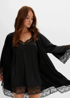 bonprix Wäsche·Dessous|Wäsche·Bademäntel^Morgenmantel-Set: Kimono + Negligé (2-tlg. Set) schwarz