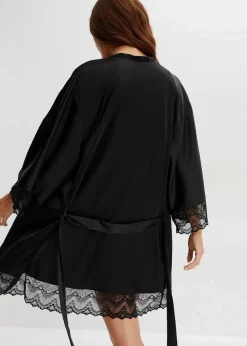 bonprix Wäsche·Dessous|Wäsche·Bademäntel^Morgenmantel-Set: Kimono + Negligé (2-tlg. Set) schwarz
