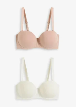 bonprix Große Cups D-H|Nachhaltigere Materialien^Multiway BH mit Bügel mit Bio-Baumwolle (2er Pack) wollweiß + mattbeige 