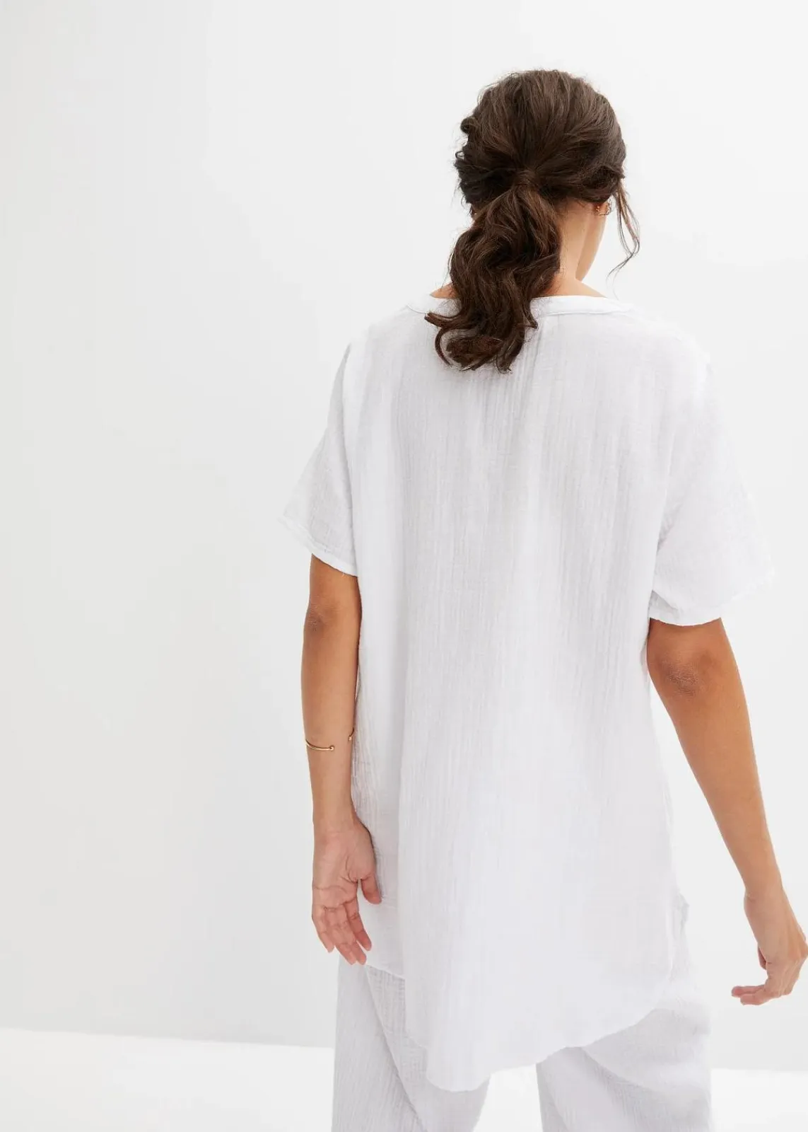bonprix Bekleidung·Jacken & Mäntel|Blusen & Tuniken^Musselin Long-Tunika aus reiner Baumwolle weiß