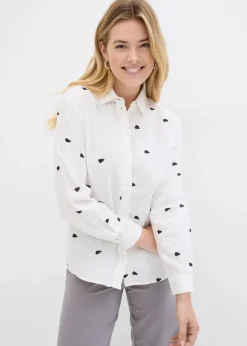 bonprix Blusen & Tuniken|Bekleidung·Jacken & Mäntel^Musselin-Bluse mit Herzen weiß/schwarz bedruckt