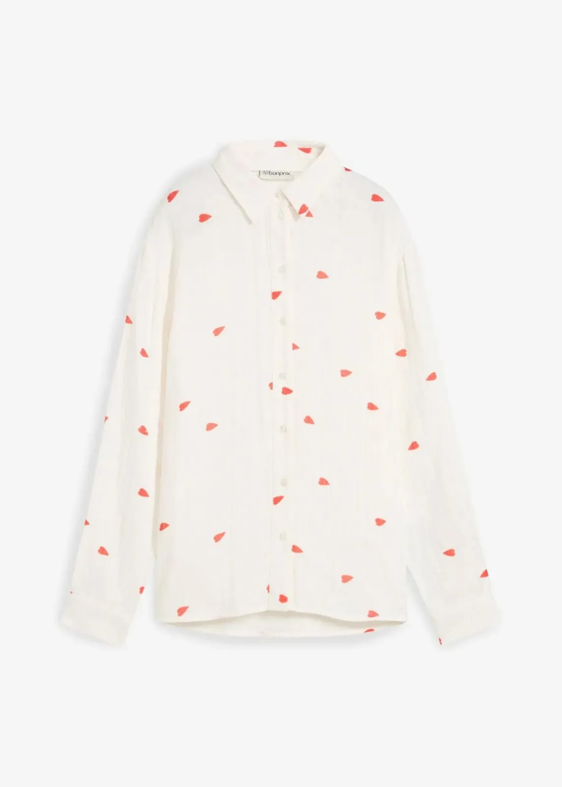 bonprix Bekleidung·Jacken & Mäntel|Blusen & Tuniken^Musselin-Bluse mit Herzen weiß/erdbeere bedruckt