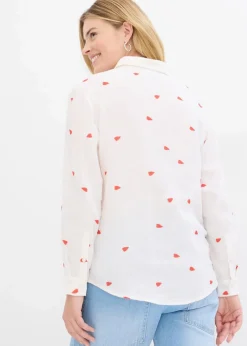 bonprix Bekleidung·Jacken & Mäntel|Blusen & Tuniken^Musselin-Bluse mit Herzen weiß/erdbeere bedruckt