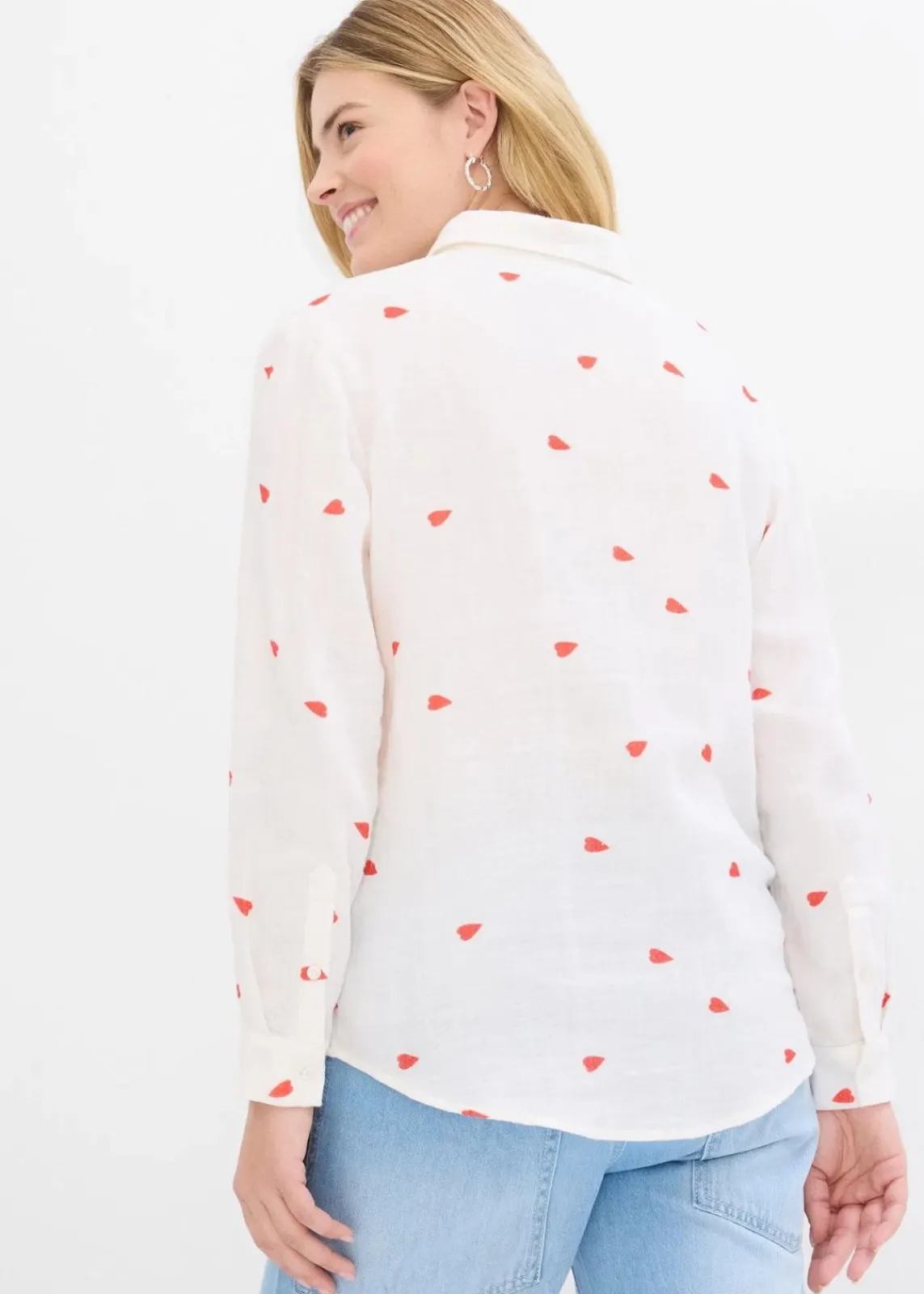 bonprix Bekleidung·Jacken & Mäntel|Blusen & Tuniken^Musselin-Bluse mit Herzen weiß/erdbeere bedruckt