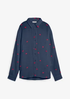 bonprix Blusen & Tuniken|Bekleidung·Jacken & Mäntel^Musselin-Bluse mit Herzen dunkelblau/dunkelrot bedruckt