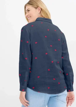 bonprix Blusen & Tuniken|Bekleidung·Jacken & Mäntel^Musselin-Bluse mit Herzen dunkelblau/dunkelrot bedruckt