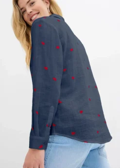 bonprix Blusen & Tuniken|Bekleidung·Jacken & Mäntel^Musselin-Bluse mit Herzen dunkelblau/dunkelrot bedruckt