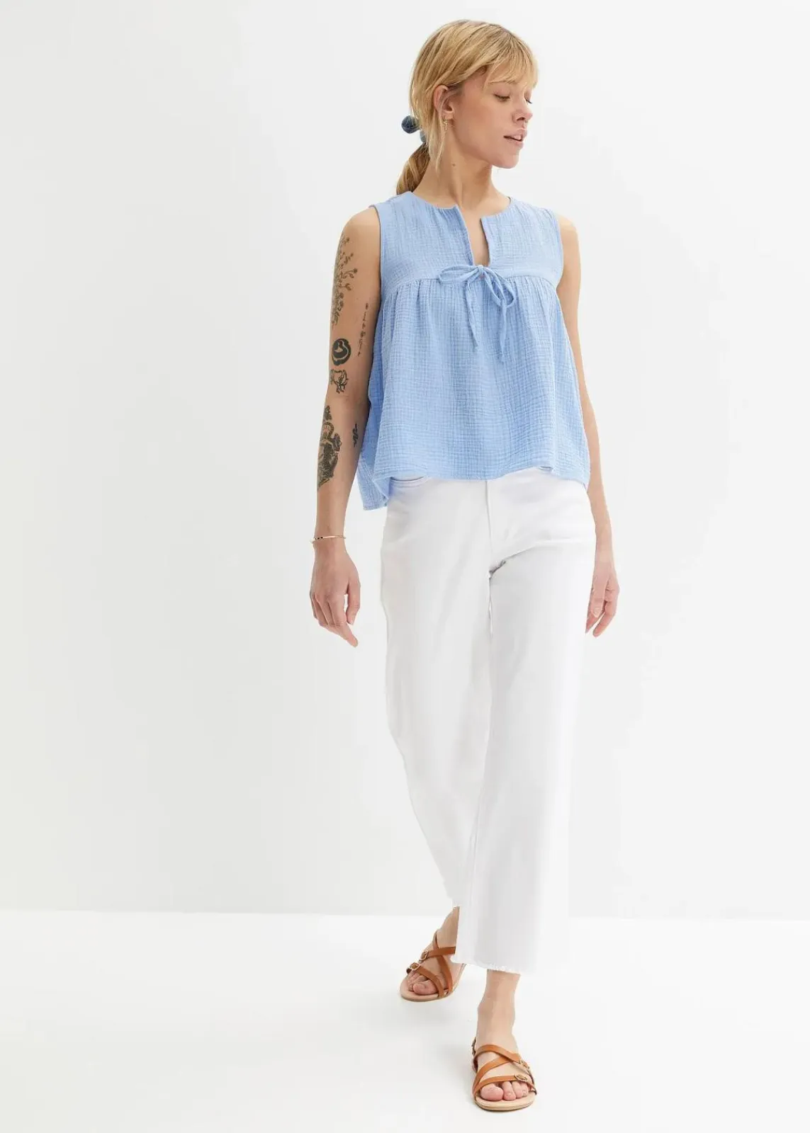 bonprix Bekleidung·Jacken & Mäntel|Blusen & Tuniken^Musselin-Blusentop perlblau