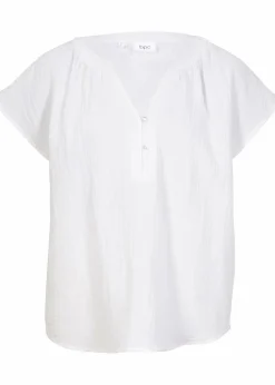 bonprix Blusen & Tuniken|Bekleidung·Jacken & Mäntel^Musselin-Blusentop aus reiner Baumwolle weiß