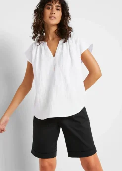 bonprix Blusen & Tuniken|Bekleidung·Jacken & Mäntel^Musselin-Blusentop aus reiner Baumwolle weiß