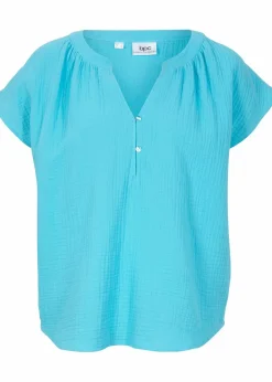 bonprix Blusen & Tuniken|Bekleidung·Jacken & Mäntel^Musselin-Blusentop aus reiner Baumwolle tiefaqua