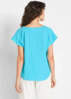 bonprix Blusen & Tuniken|Bekleidung·Jacken & Mäntel^Musselin-Blusentop aus reiner Baumwolle tiefaqua
