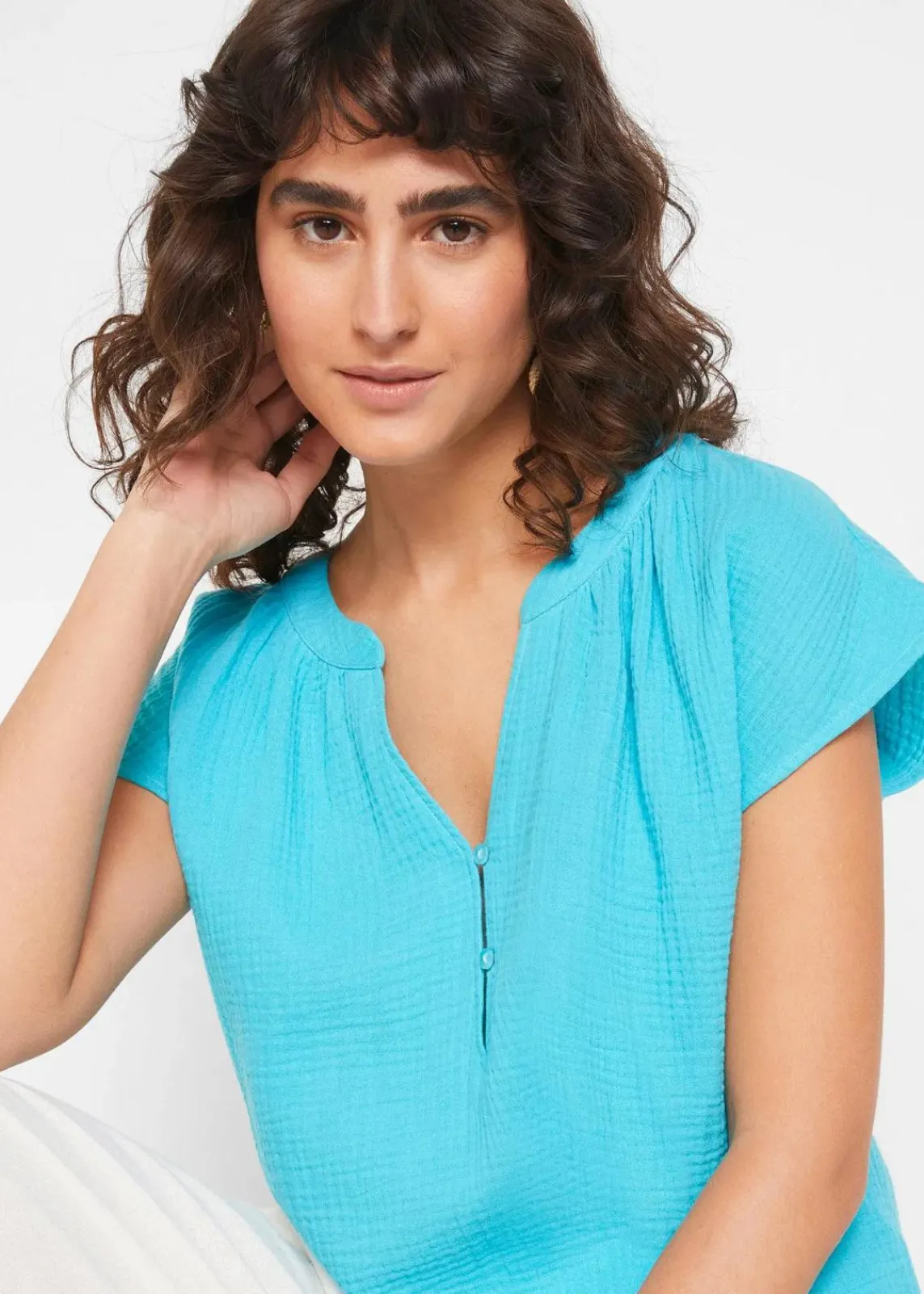 bonprix Blusen & Tuniken|Bekleidung·Jacken & Mäntel^Musselin-Blusentop aus reiner Baumwolle tiefaqua