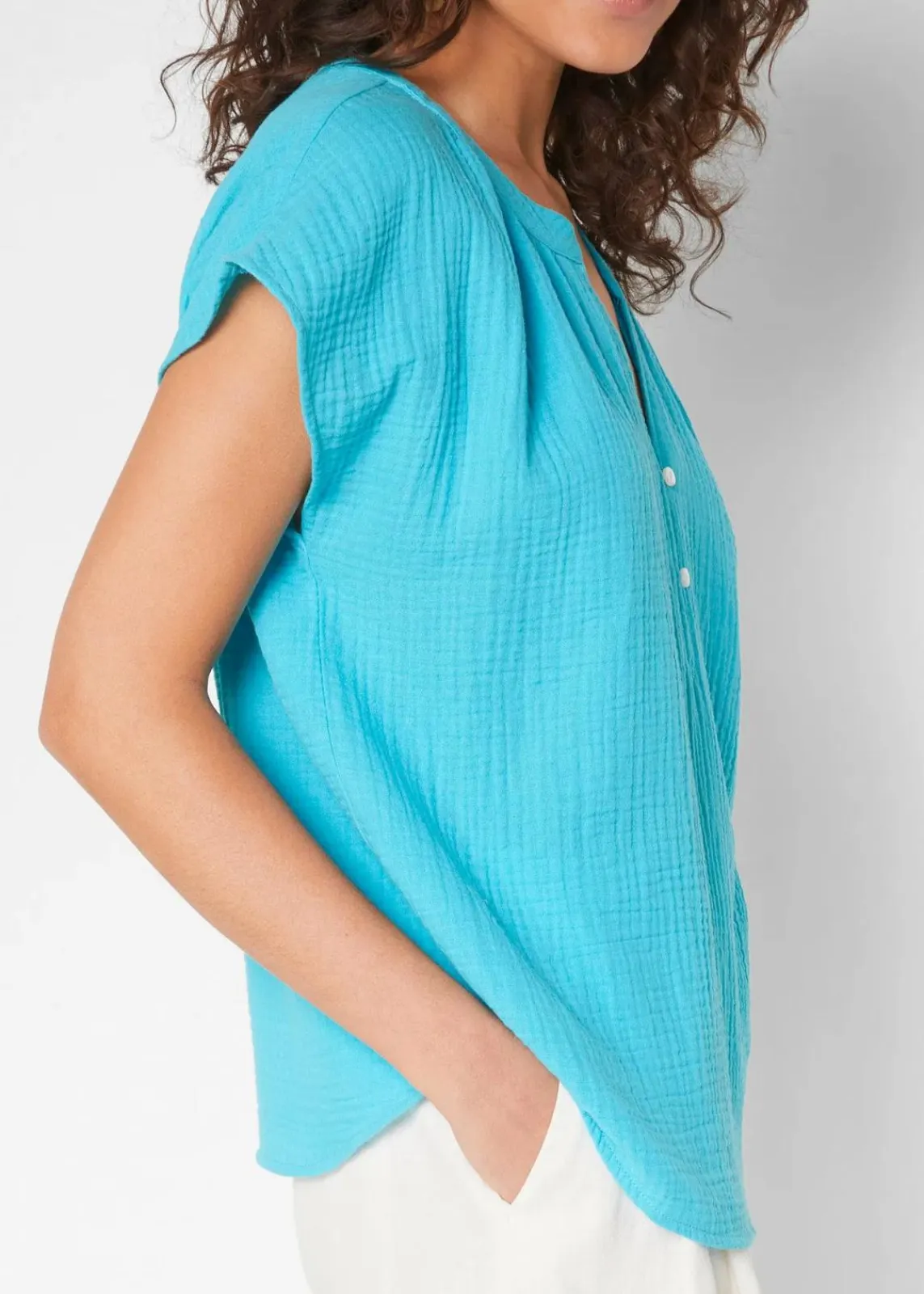 bonprix Blusen & Tuniken|Bekleidung·Jacken & Mäntel^Musselin-Blusentop aus reiner Baumwolle tiefaqua